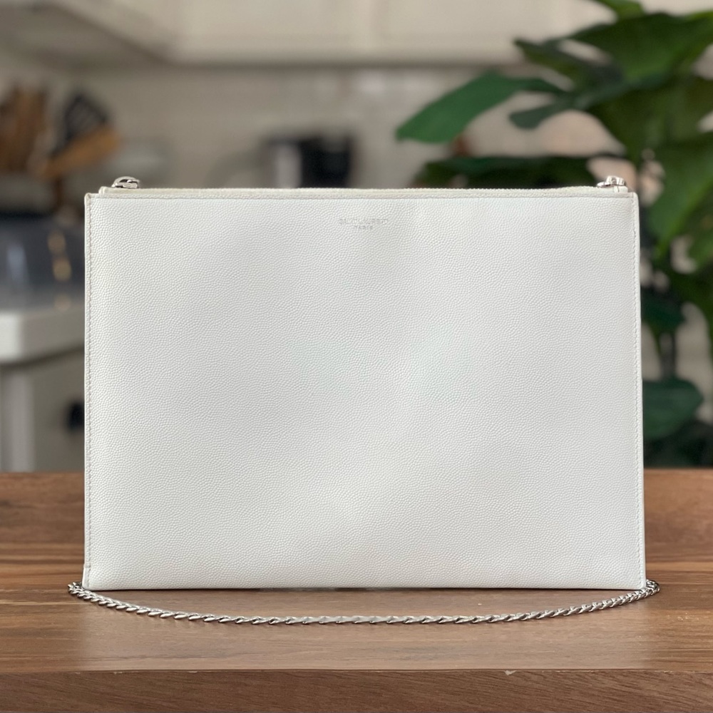 Authentic Saint Laurent Grain de Poudre Clutch on Chain